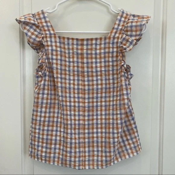 Madewell Gingham Seersucker Ruffle Sleeve Top - Picture 4 of 8